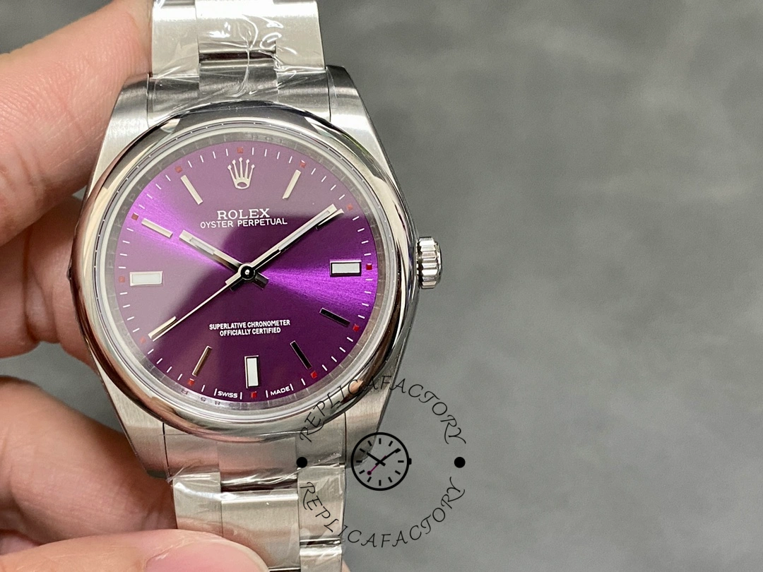 Rolex Oyster Perpetual Air-King 114200 Grape Red Index Dial 34mm Unisex Replica watch - QualitySwissReplica