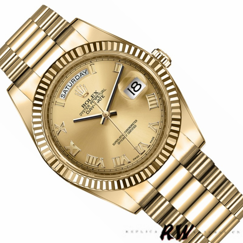 Rolex Day-Date 218238 Champagne Roman Numeral Dial Yellow Gold 41MM Mens Replica Watch - QualitySwissReplica
