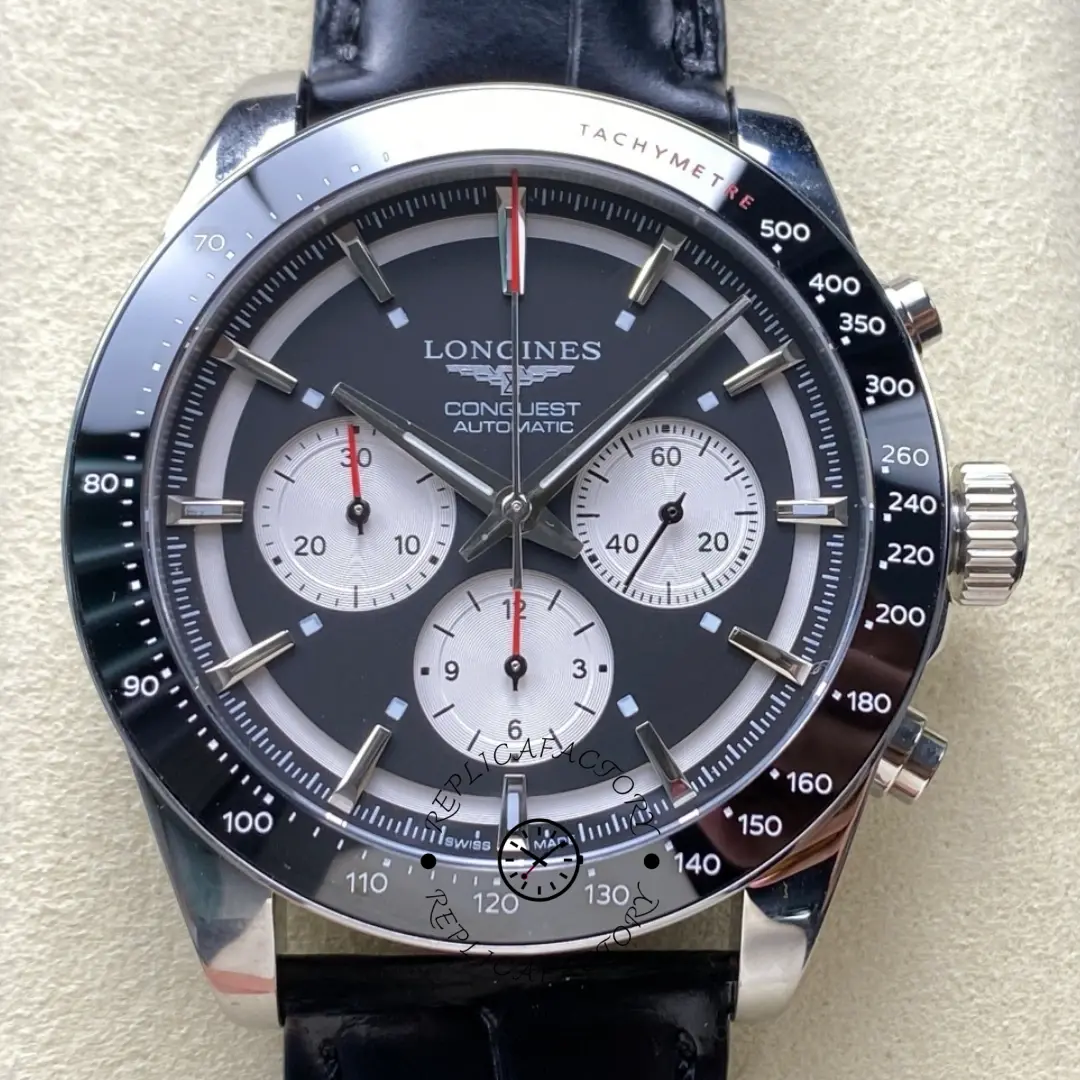 Longines Conquest L3.835.4.52.6 Black Leather Strap Chronograph 42MM 1:1 Clone - QualitySwissReplica