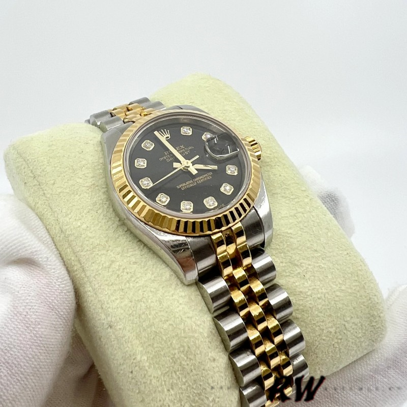 Rolex Datejust 179173 Black Diamond Dial Fluted Bezel 26MM Lady Replica Watch - QualitySwissReplica