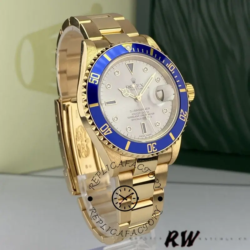 Rolex Submariner 16618 Serti Dial Blue Bezel 40mm Mens Replica Watch - QualitySwissReplica