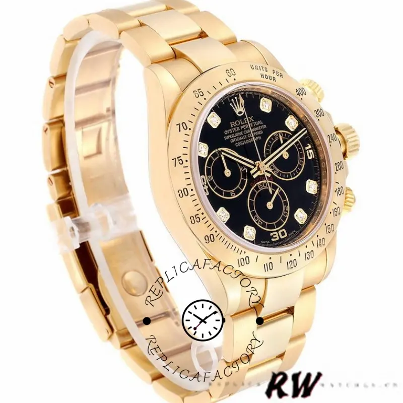 Rolex Cosmograph Daytona 116528 Black Diamond Dial 40MM Mens Replica Watch - QualitySwissReplica