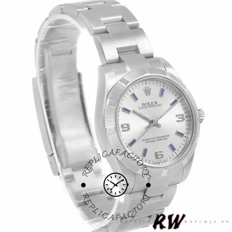 Rolex Oyster Perpetual 177210 Silver Dial Blue Hour Markers 31mm Lady Replica Watch - QualitySwissReplica