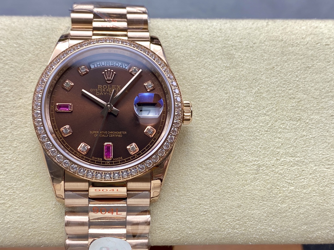 Rolex Day-Date 118235 Rose Gold Chocolate Brown Dial 36mm Unisex Replica Watch - QualitySwissReplica