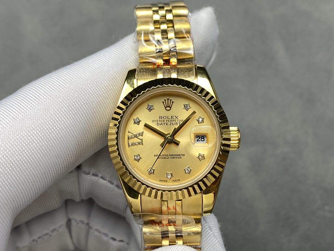 Rolex Datejust 279178 Champagne Diamond Dial Fluted Bezel 28mm Lady Replica Watch - QualitySwissReplica