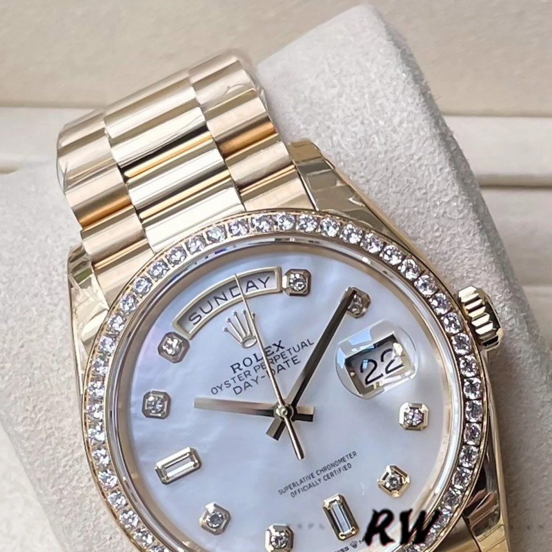 Rolex Day Date 128348RBR MOP Yellow Gold 36MM Unisex Replica Watch - QualitySwissReplica