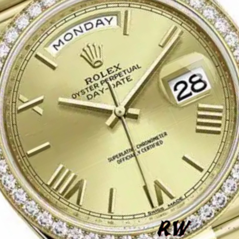 Rolex Day-Date 228398TBR Champagne Roman Numeral Dial Diamond Bezel 40mm Mens Replica Watch - QualitySwissReplica