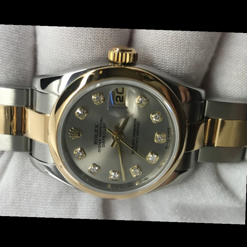 Rolex Datejust 179163 Silver Diamond Dial Domed Dezel 26MM Lady Replica Watch - QualitySwissReplica