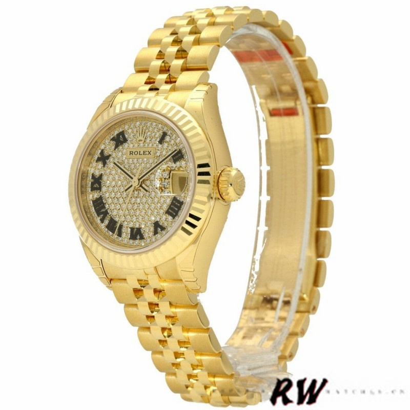 Rolex Datejust 279178 Diamond Pave Dial Yellow Gold 28mm Lady Replica Watch - QualitySwissReplica