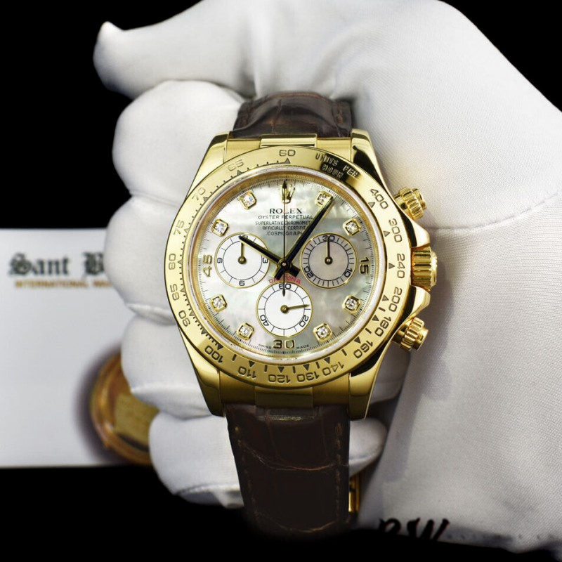 Rolex Daytona 116518 MOP Diamond Dial Yellow Gold 40mm Mens Replica Watch - QualitySwissReplica