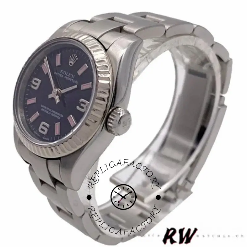 Rolex Oyster Perpetual 176234 Black Dial Fluted Bezel 26MM Lady Replica Watch - QualitySwissReplica