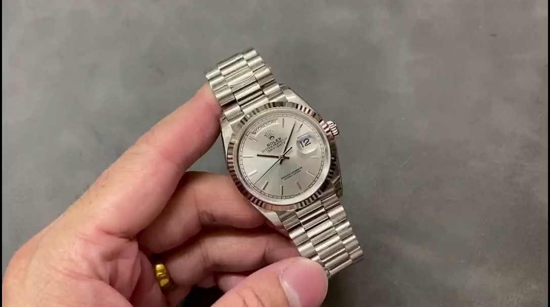 Rolex Day Date 36mm Platinum White Gold Silver Index 128236 0001 - QualitySwissReplica
