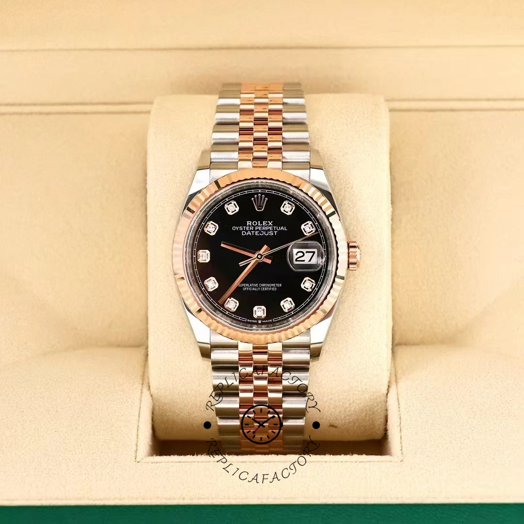 Rolex Datejust 36 Everose Gold Black Diamond Dial M126231 0019 Women's Watch - QualitySwissReplica