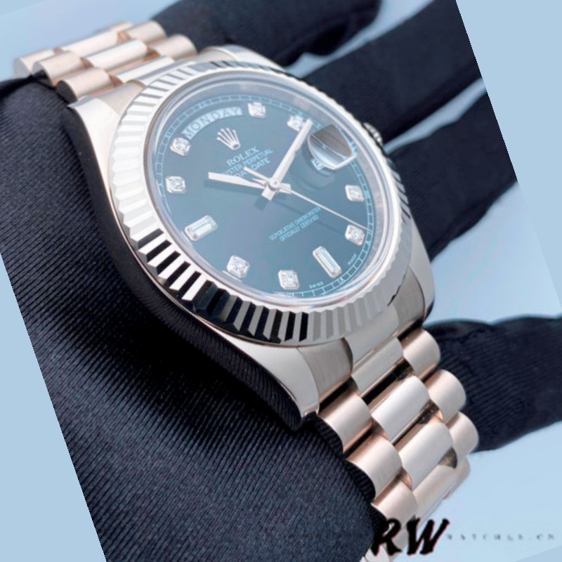 Rolex Day-Date 218239 Diamond Black Dial White Gold 41MM Mens Replica Watch - QualitySwissReplica