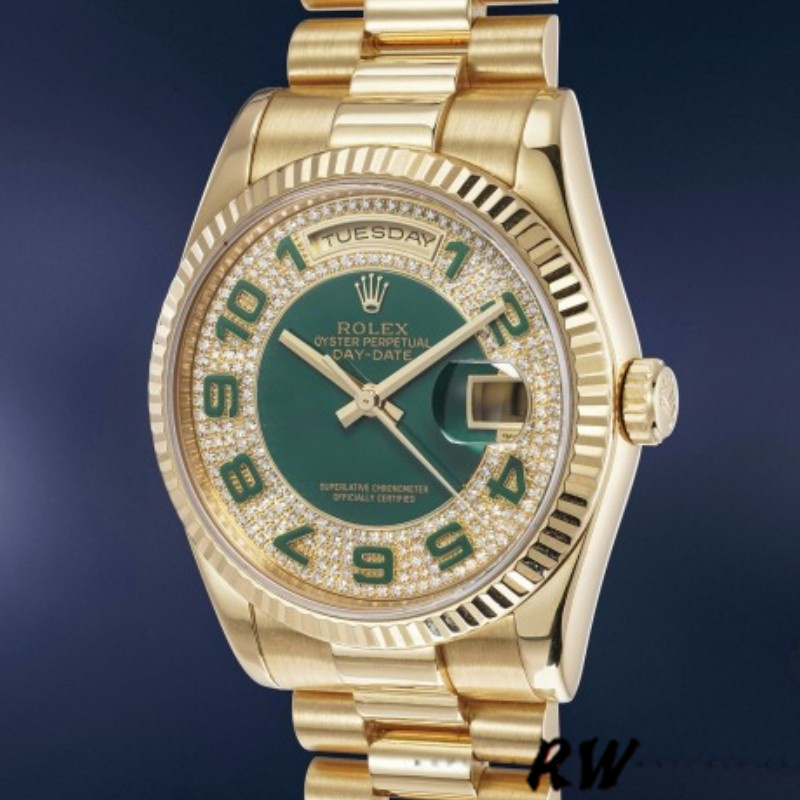 Rolex Day-Date 118238 Green Diamond Pave Dial 36mm Unisex Replica Watch - QualitySwissReplica