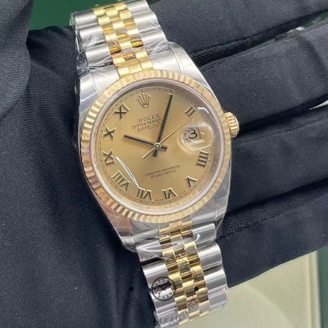 Rolex Datejust 116233 0147 Rolesor Yellow Champagne Roman Dial 36mm Clone Watch - QualitySwissReplica