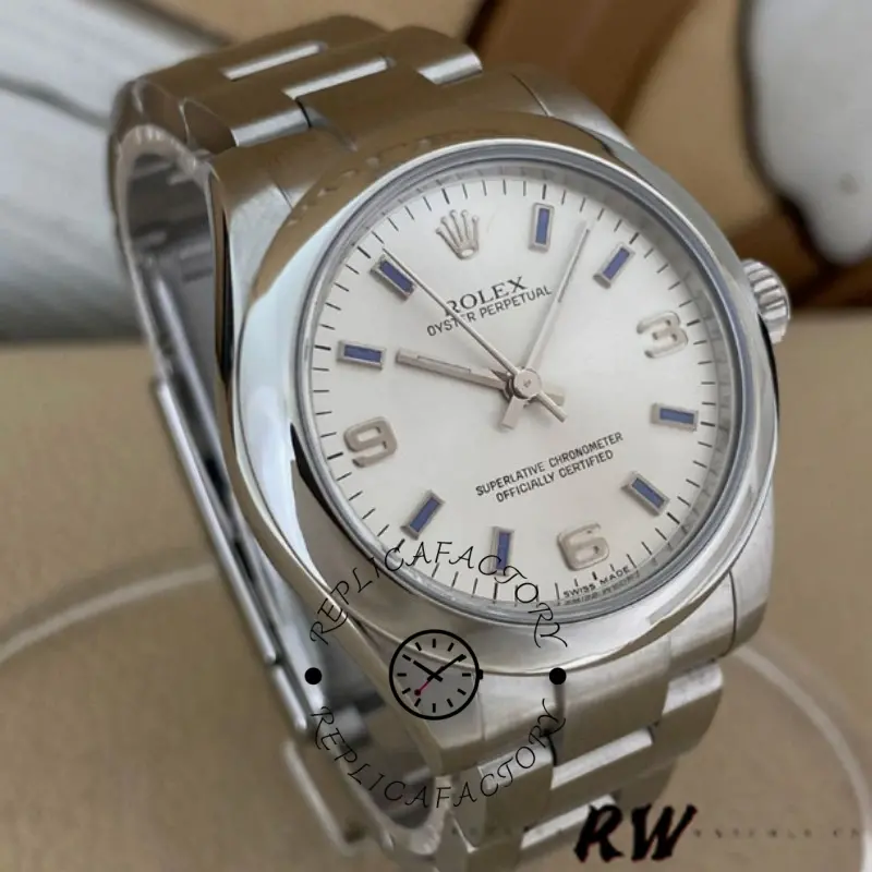 Rolex Oyster Perpetual 177200 Silver Dial Blue Markers 31mm Lady Replica Watch - QualitySwissReplica