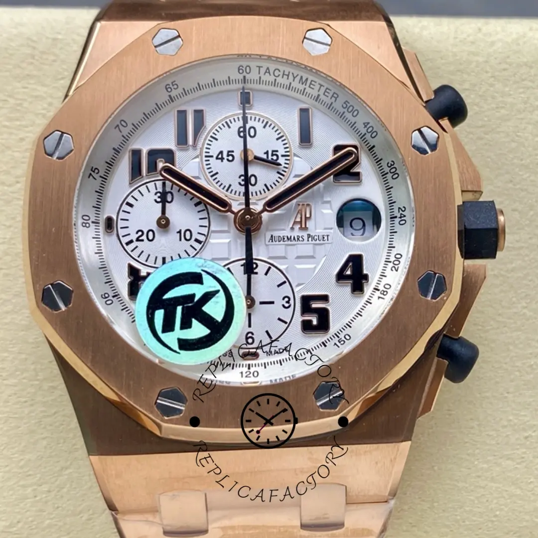 Replica AP Royal Oak Offshore 42MM White Dial 26170OR.OO.1000OR.01 Rose Gold - QualitySwissReplica