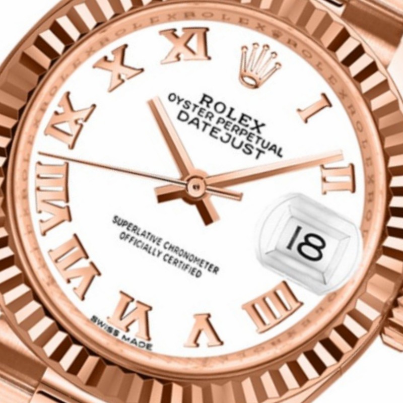 Rolex Datejust 279175 White Roman Numeral Dial Fluted Bezel 28mm Lady Replica Watch - QualitySwissReplica