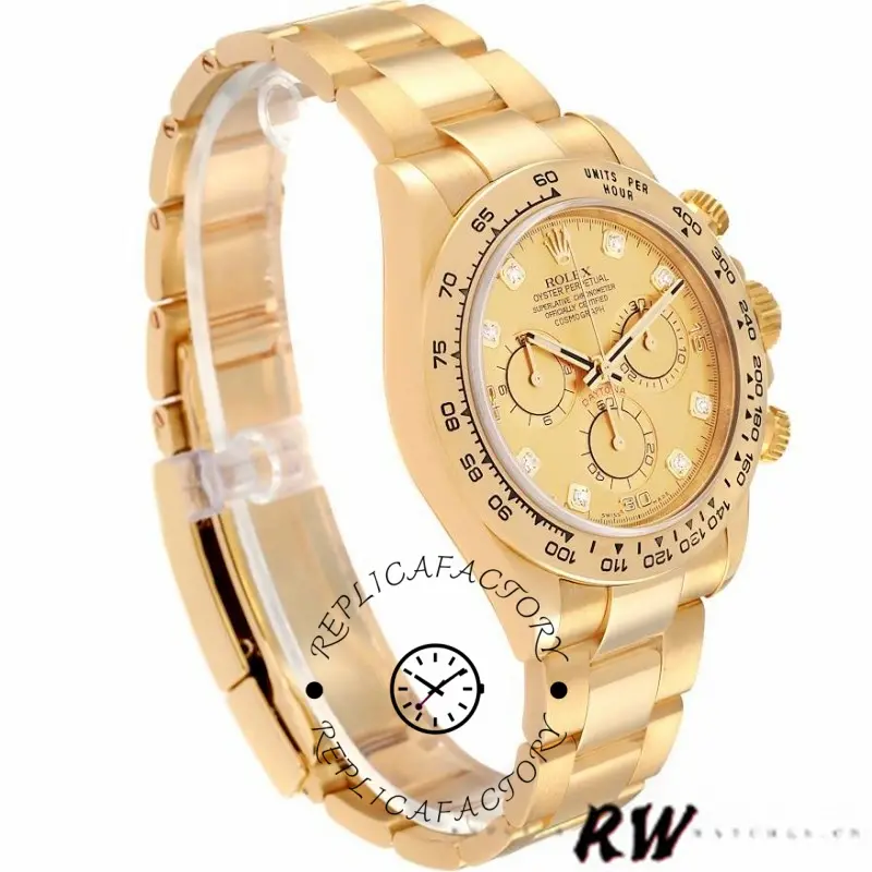 Rolex Daytona 116508 Yellow Gold Champagne Diamond Dial 40MM Mens Replica Watch - QualitySwissReplica