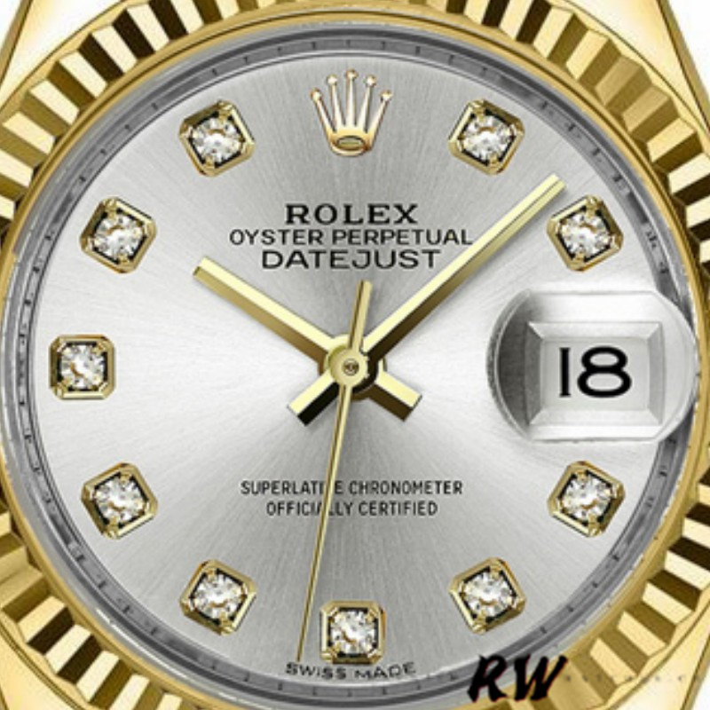 Rolex Datejust 279178 Silver Diamond Mark Fluted Bezel 28mm Lady Replica Watch - QualitySwissReplica