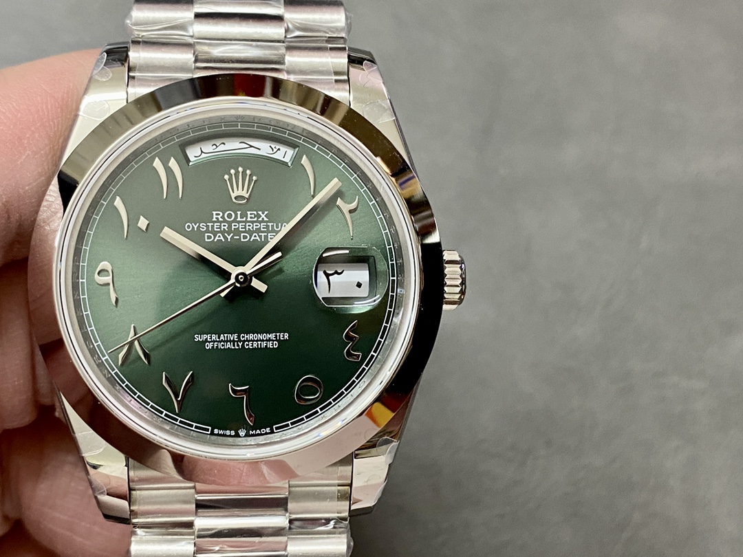 Rolex Day-Date 40mm Arabic Platinum Olive Dial 228206 - QualitySwissReplica