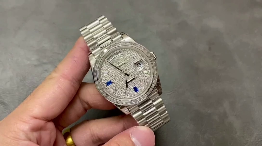 Rolex Day Date Platinum Diamond Paved Dial With Sapphires Diamond Bezel m228396tbr 0021 40mm - QualitySwissReplica