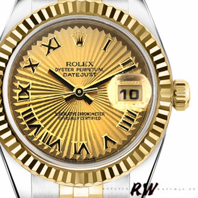 Rolex Datejust 179173 Sunbeam Champagne Dial Fluted Bezel 26MM Lady Replica Watch - QualitySwissReplica