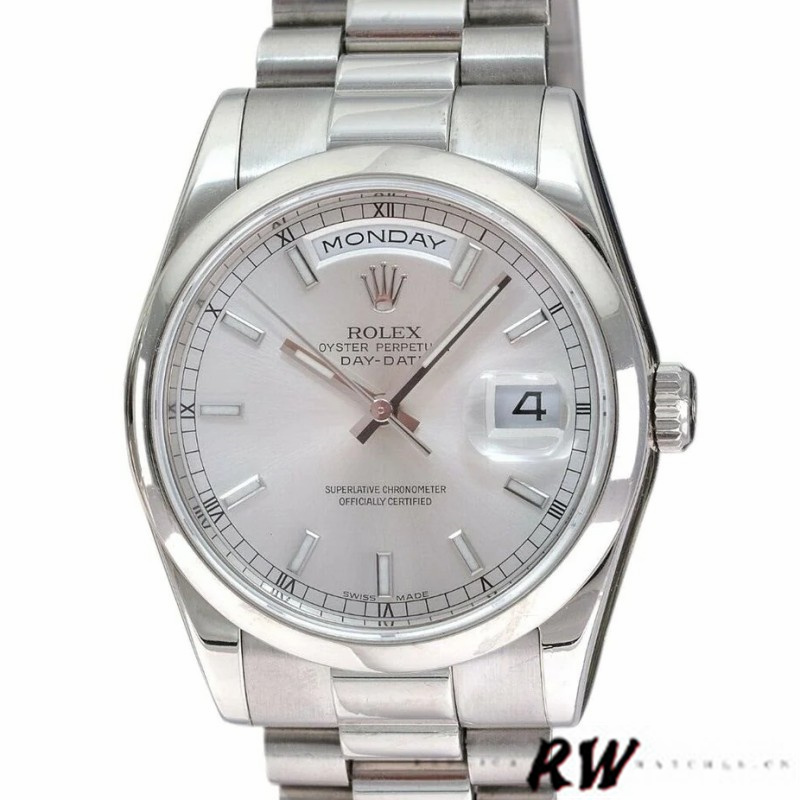 Rolex Day-Date 118209 Silver Dial White Gold 36mm Unisex Replica Watch - QualitySwissReplica