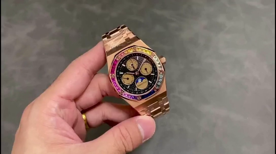 AP 26614OR.YY.1220OR.01 Royal Oak Rainbow Perpetual Calendar Replica Rose Gold Watch - QualitySwissReplica