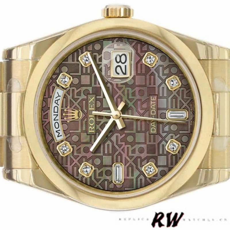 Rolex Day-Date 118208 Black MOP Diamond Dial 36mm Unisex Replica Watch - QualitySwissReplica