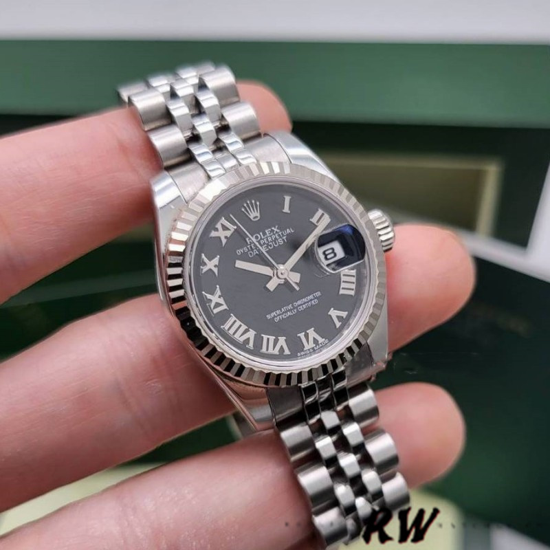 Rolex Datejust 179174 Black Roman Dial Fluted Bezel 26MM Lady Replica Watch - QualitySwissReplica