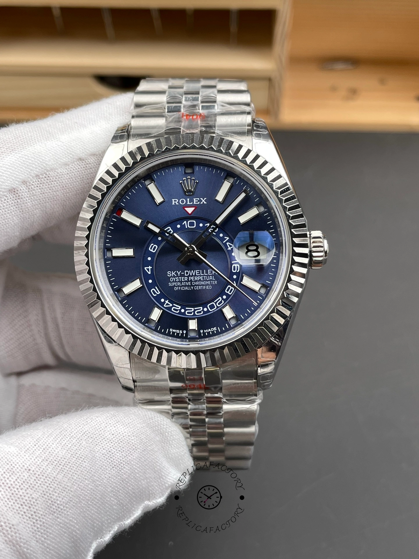 Rolex Sky-Dweller 42 m336934 0006 Fluted Bezel Blue Dial Replica Watch - QualitySwissReplica