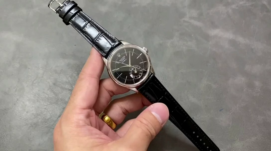 Rolex Cellini Dual Time 50529 Black Dial White Gold 39mm Mens Replica Watch - QualitySwissReplica