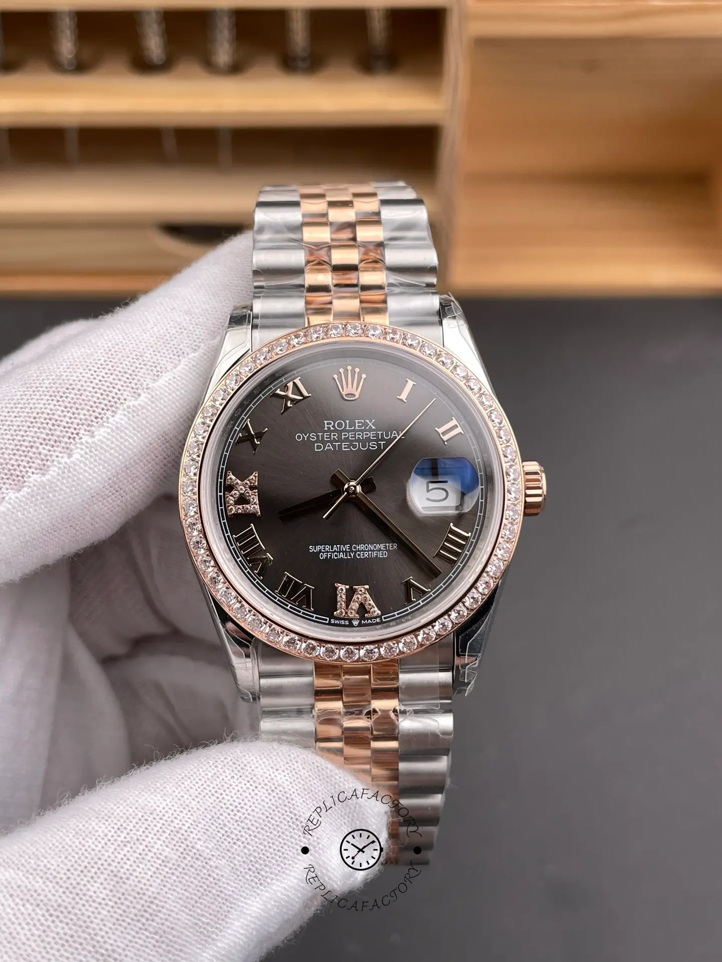 Rolex Datejust 126281RBR-0011 Replica 36 Diamond Bezel Jubilee Strap - QualitySwissReplica