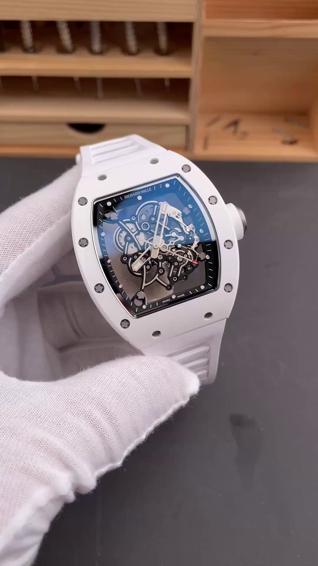 Richard Miller RM 055 RMUL2 NTPT Carbon Fiber Black Mark White Rubber Strap - QualitySwissReplica