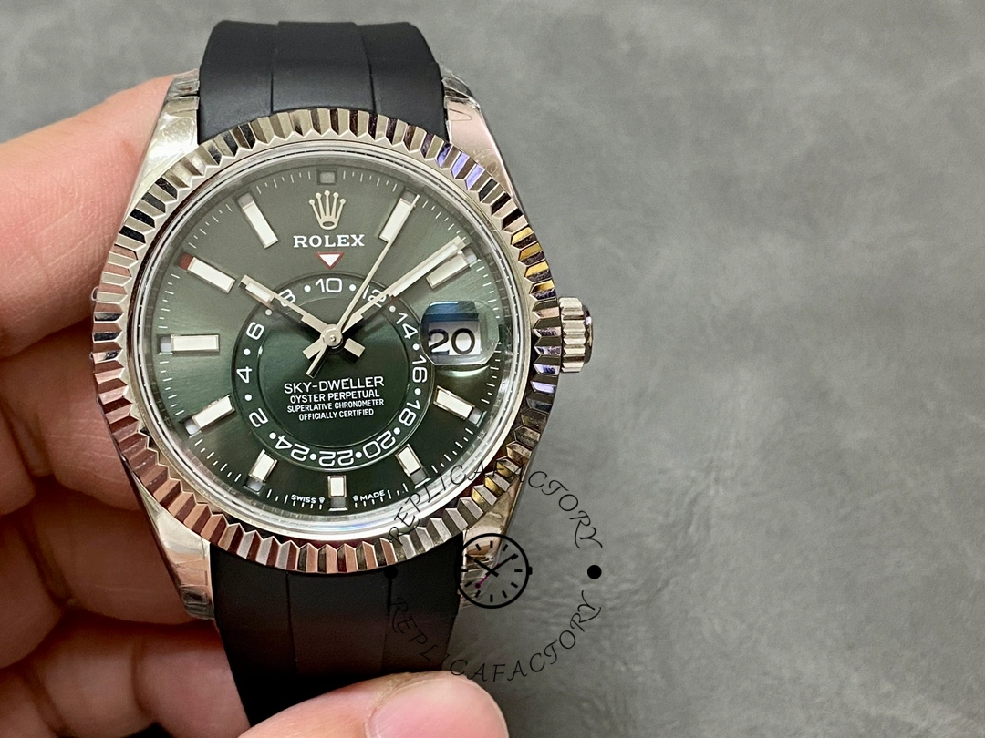 Rolex Sky Dweller 42mm 336239 Rubber Strap Green Dial Men's Watch - QualitySwissReplica