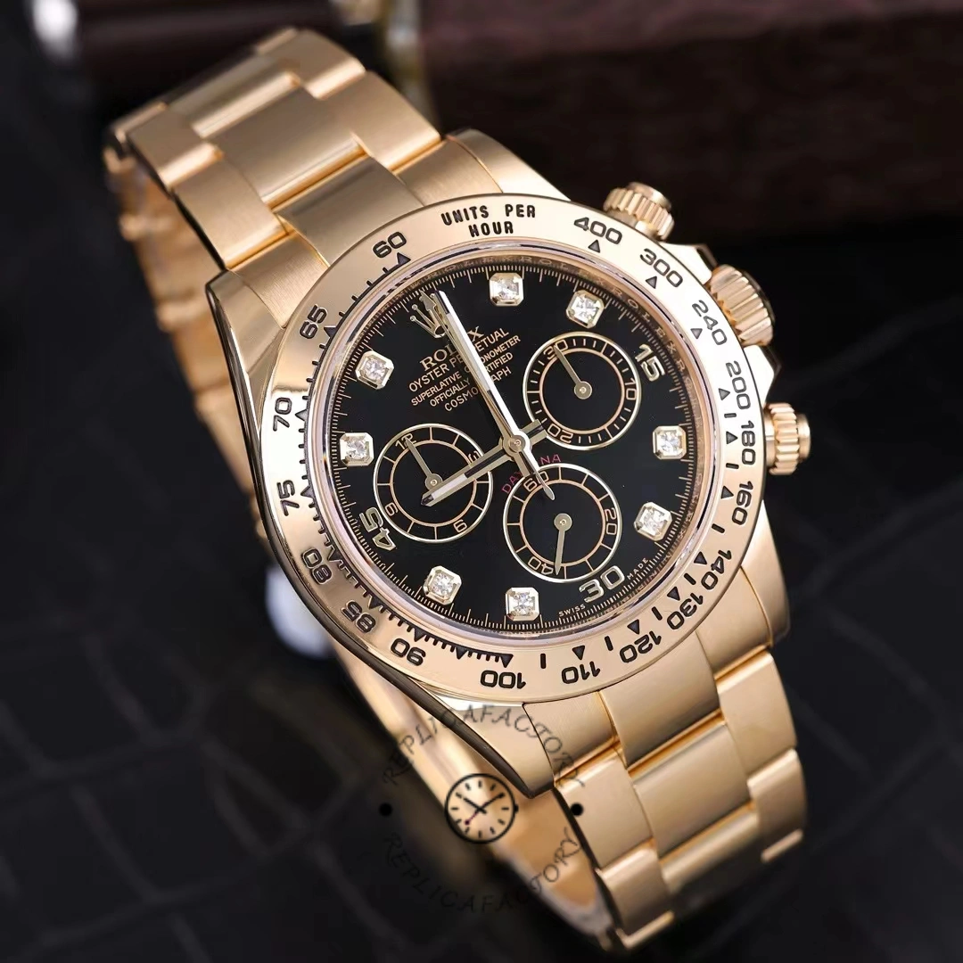 Rolex Daytona 116508 Yellow Gold Black Diamond Dial 40MM Mens Replica Watch - QualitySwissReplica