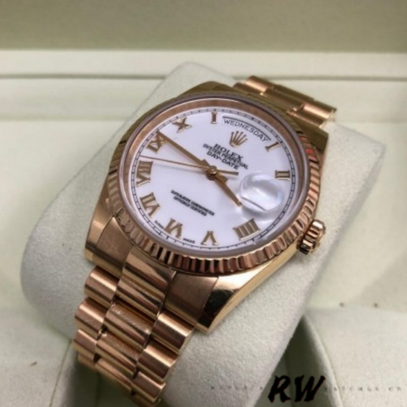 Rolex Day-Date 118235 White Dial Fluted Bezel 36mm Unisex Replica Watch - QualitySwissReplica
