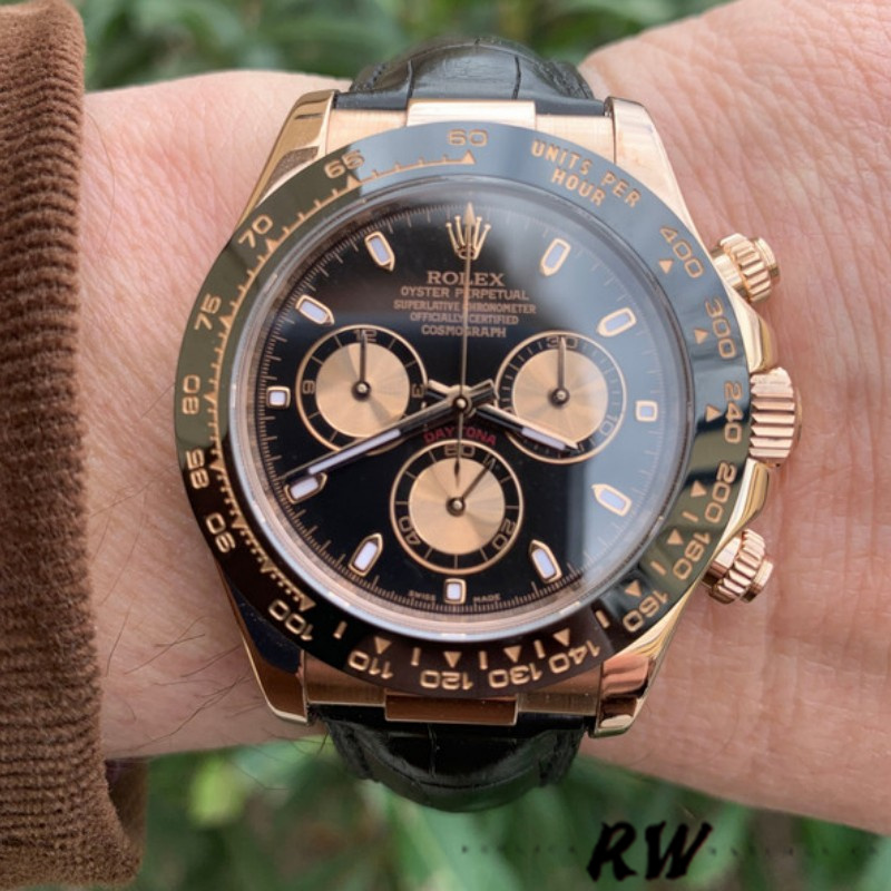Rolex Cosmograph Daytona 116515 Leather strap Black Dial 40mm Mens Replica Watch - QualitySwissReplica