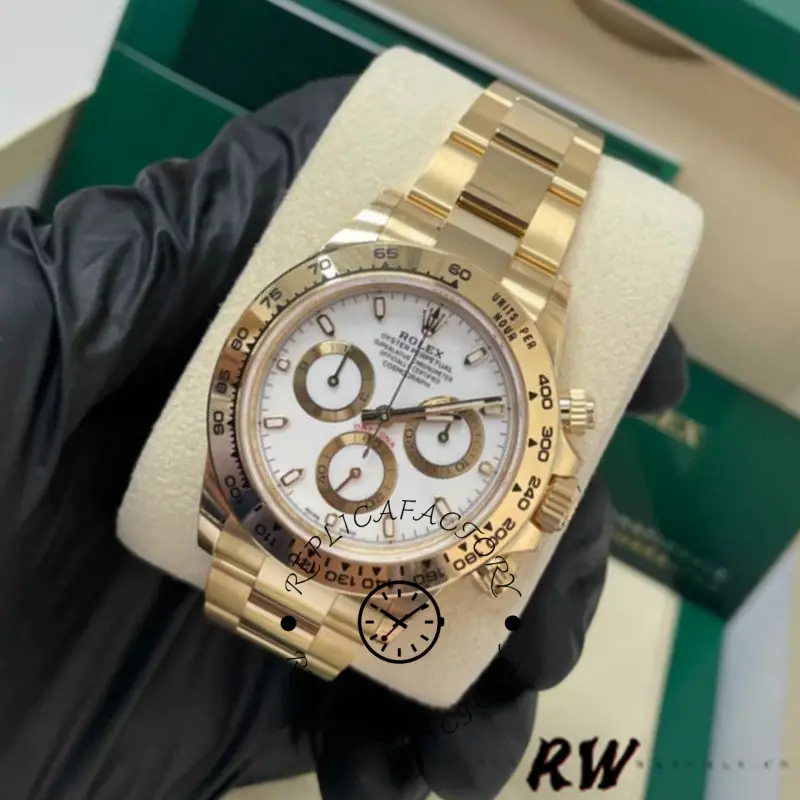 Rolex Daytona 116508 Yellow Gold White Index Dial 40MM Mens Replica Watch - QualitySwissReplica
