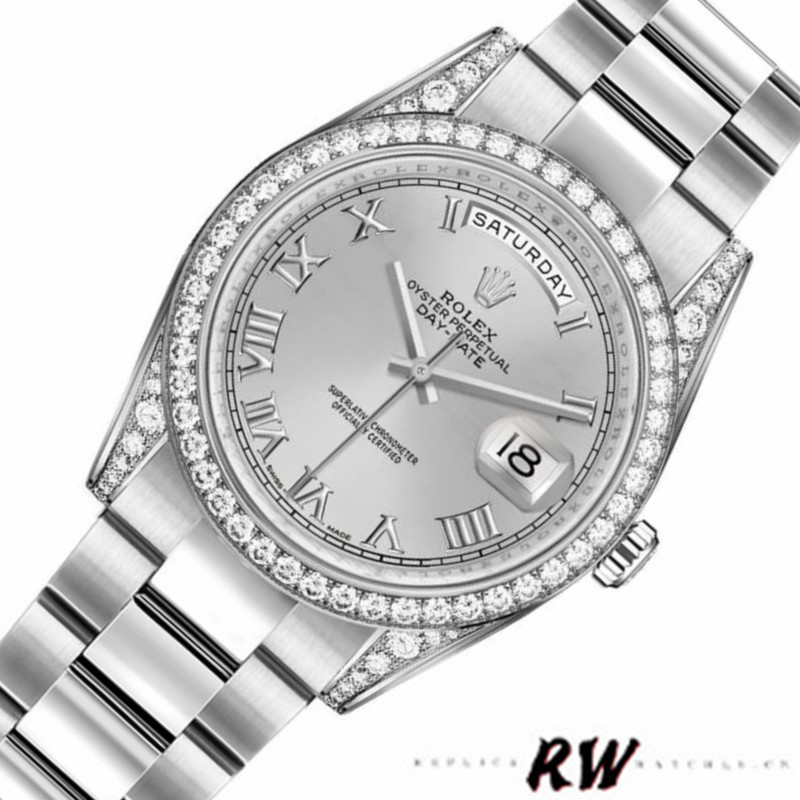 Rolex Day-Date 118389 Silver Roman Numeral Dial 36MM Unisex Replica Watch - QualitySwissReplica
