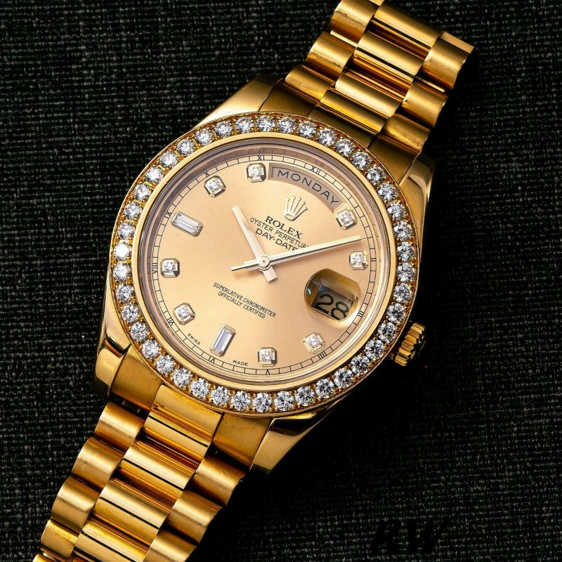 Rolex Day-Date 218348 Champagne Diamonds Dial 41MM Mens Replica Watch - QualitySwissReplica
