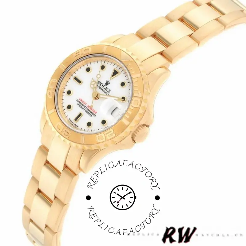 Rolex Yacht-Master 169628 Yellow Gold White Dial 29MM Lady Replica Watch - QualitySwissReplica