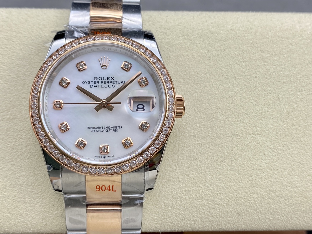 Rolex Datejust Mother of Pearl Diamond Dial Diamond Bezel 36mm m126281rbr 0010 Women's Watch - QualitySwissReplica