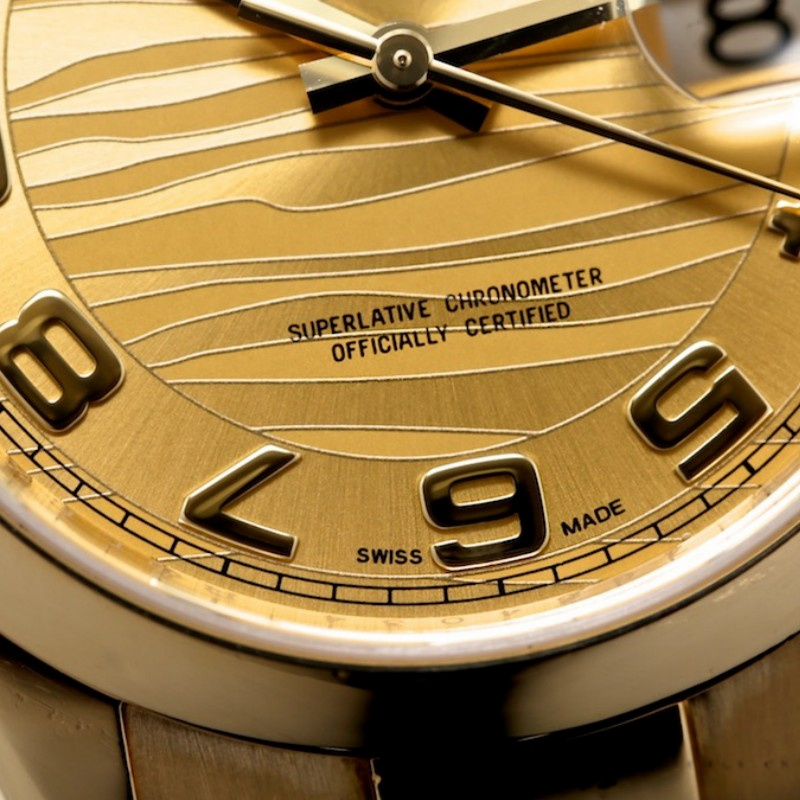 Rolex Day-Date 118208 Yellow Gold Arabic Numeral Wave Champagne Dial 36mm Unisex Replica Watch - QualitySwissReplica