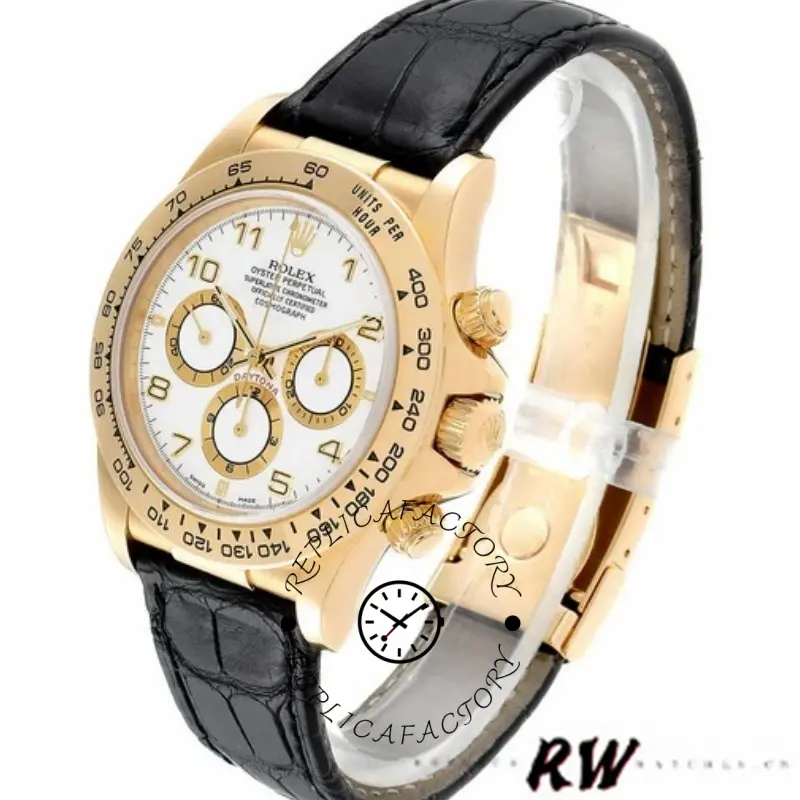 Rolex Daytona 116518 Black Leather Strap White Dial 40mm Mens Replica Watch - QualitySwissReplica