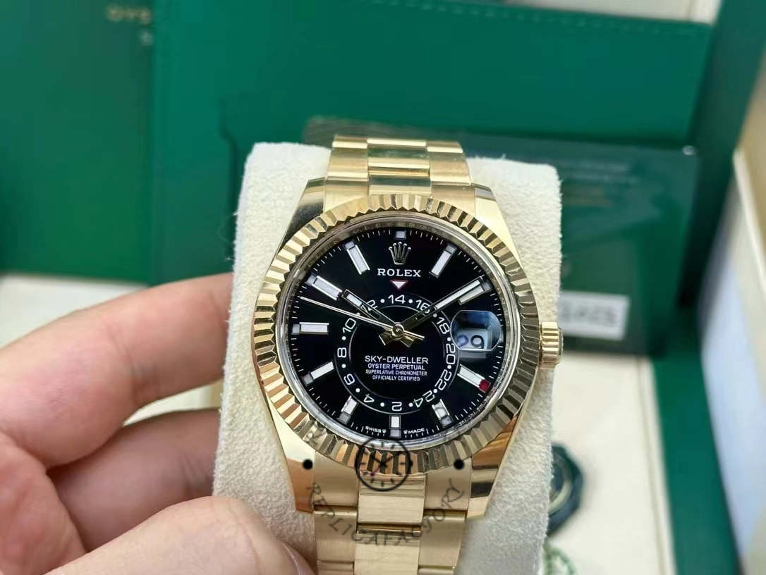 Rolex Sky Dweller Yellow Gold Black Dial Oyster M336938 0002 Men's Replica Watch - QualitySwissReplica