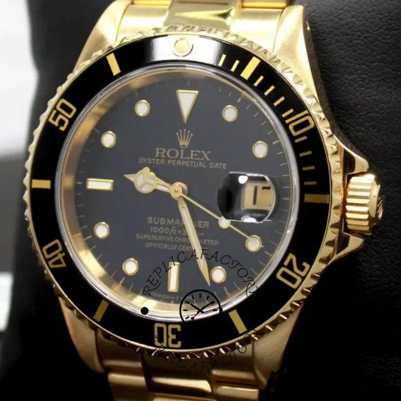 Rolex Submariner 16618 Yellow Gold Black Dial 40mm Mens Replica Watch - QualitySwissReplica