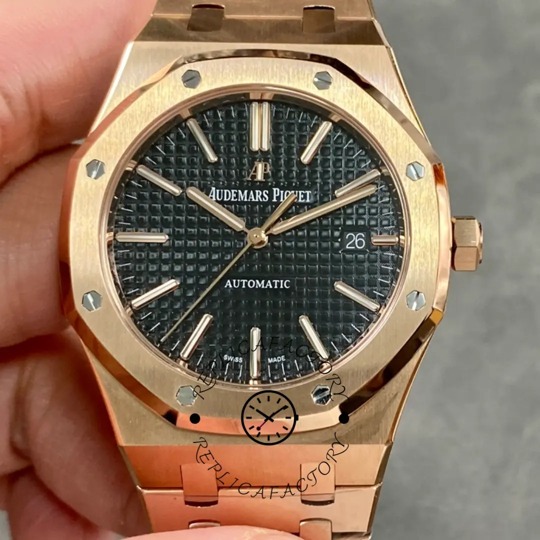 AP Royal Oak 15400OR.OO.1220OR.01 41MM Black Dial Replica Rose Gold Bracelet - QualitySwissReplica